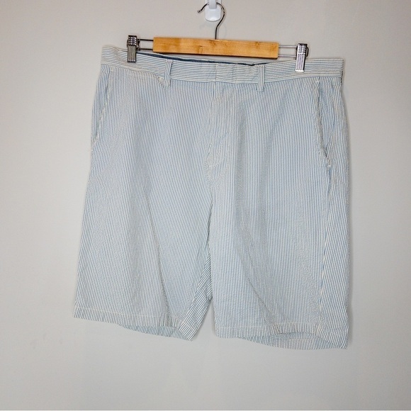 J Crew Club Mens Blue White Stripe Seersucker Shorts Size 34 Nautical Preppy - Picture 2 of 14